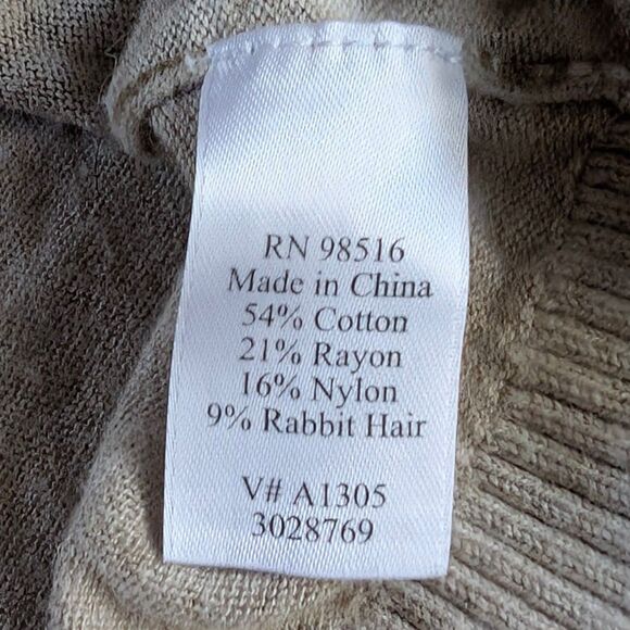 Snowflake Print Cardigan Sweater Women's Large Beige Brown 3 Button Rabbit Hair - Picture 6 of 9